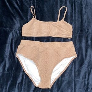 Shein Large Brown Snakeskin Print High-Waist Bikini Swimwear Set